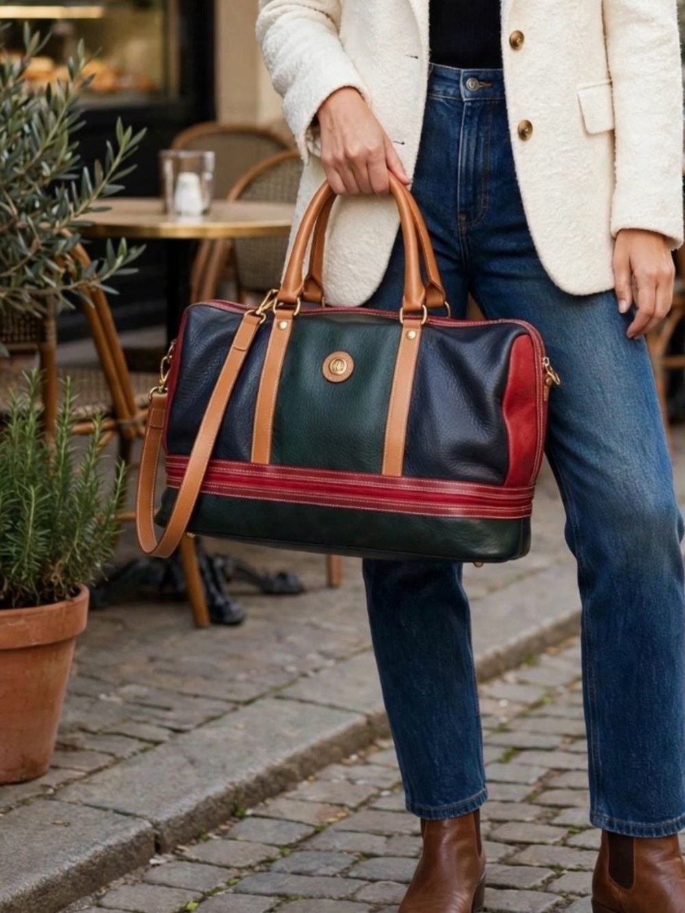 La Tour Eiffel Leather Overnight Luggage Bag